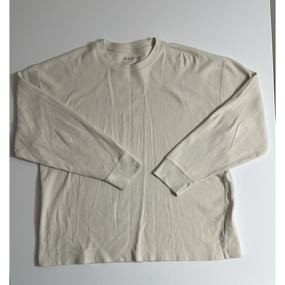 Abercrombie‎ & Fitch Soft A&F Cozy Long Sleeve Shirt XXL | Waffle Knit Cream
